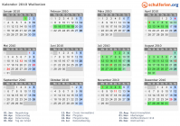 Kalender 2010 mit Ferien und Feiertagen Wallonien