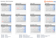 Kalender 2010 mit Ferien und Feiertagen Ecuador