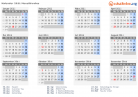 Kalender 2011 mit Ferien und Feiertagen Neusüdwales