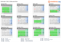 Kalender 2011 mit Ferien und Feiertagen Südaustralien