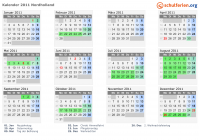 Kalender 2011 mit Ferien und Feiertagen Nordholland