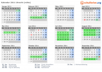 Kalender 2011 mit Ferien und Feiertagen Utrecht (mitte)