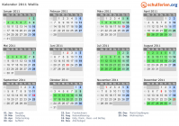 Kalender 2011 mit Ferien und Feiertagen Wallis