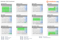 Kalender 2012 mit Ferien und Feiertagen Auckland