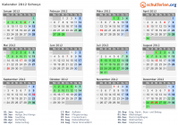 Kalender 2012 mit Ferien und Feiertagen Schwyz