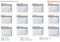 Kalender 2013 mit Ferien und Feiertagen Nordterritorium