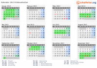 Kalender 2013 mit Ferien und Feiertagen Südaustralien