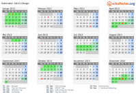 Kalender 2013 mit Ferien und Feiertagen Otago