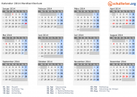 Kalender 2014 mit Ferien und Feiertagen Nordterritorium