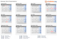 Kalender 2014 mit Ferien und Feiertagen Frederikshavn