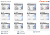 Kalender 2014 mit Ferien und Feiertagen Morsø