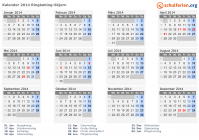 Kalender 2014 mit Ferien und Feiertagen Ringkøbing-Skjern
