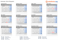 Kalender 2014 mit Ferien und Feiertagen Ringsted