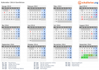 Kalender 2014 mit Ferien und Feiertagen Sardinien