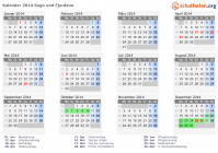 Kalender 2014 mit Ferien und Feiertagen Sogn und Fjordane