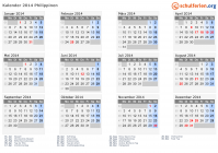Kalender 2014 mit Ferien und Feiertagen Philippinen