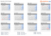Kalender 2015 mit Ferien und Feiertagen Dragør
