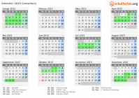 Kalender 2015 mit Ferien und Feiertagen Canterbury