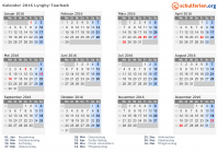 Kalender 2016 mit Ferien und Feiertagen Lyngby-Taarbæk