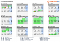 Kalender 2016 mit Ferien und Feiertagen Latium