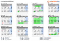Kalender 2016 mit Ferien und Feiertagen Quebec