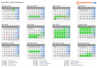 Kalender 2016 mit Ferien und Feiertagen Hedmark