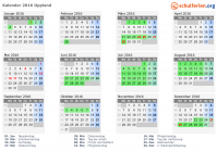 Kalender 2016 mit Ferien und Feiertagen Oppland