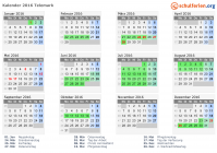 Kalender 2016 mit Ferien und Feiertagen Telemark
