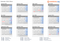 Kalender 2016 mit Ferien und Feiertagen Viken