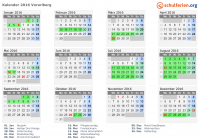Kalender 2016 mit Ferien und Feiertagen Vorarlberg