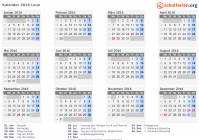 Kalender 2016 mit Ferien und Feiertagen Laun