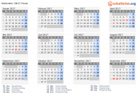 Kalender 2017 mit Ferien und Feiertagen Fanø