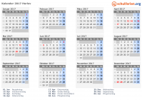 Kalender 2017 mit Ferien und Feiertagen Herlev