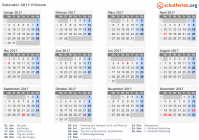 Kalender 2017 mit Ferien und Feiertagen Pribram