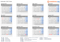 Kalender 2017 mit Ferien und Feiertagen Saar
