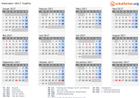 Kalender 2017 mit Ferien und Feiertagen Teplitz