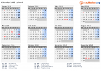 Kalender 2018 mit Ferien und Feiertagen Lolland