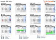 Kalender 2018 mit Ferien und Feiertagen Skive