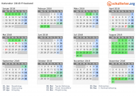 Kalender 2018 mit Ferien und Feiertagen Friesland