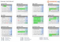 Kalender 2019 mit Ferien und Feiertagen Billund