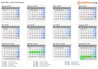 Kalender 2019 mit Ferien und Feiertagen Helsingør