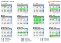 Kalender 2019 mit Ferien und Feiertagen Thisted