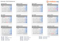 Kalender 2019 mit Ferien und Feiertagen Satakunta