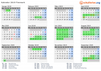 Kalender 2019 mit Ferien und Feiertagen Finnmark