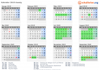 Kalender 2019 mit Ferien und Feiertagen Aussig