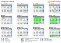 Kalender 2019 mit Ferien und Feiertagen Nachod