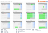 Kalender 2019 mit Ferien und Feiertagen Pilsen-Süd