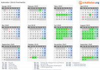 Kalender 2019 mit Ferien und Feiertagen Prachatitz