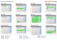 Kalender 2020 mit Ferien und Feiertagen Ballerup
