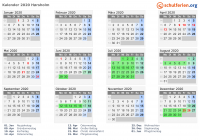 Kalender 2020 mit Ferien und Feiertagen Hørsholm